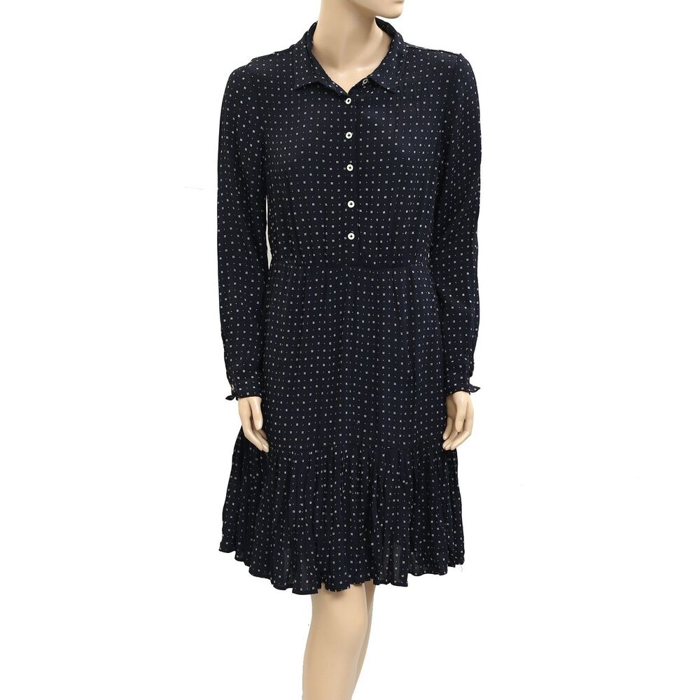 Des Petits Hauts Printed Mini Dress Long Sleeve Collared Tiered Black S  281119
